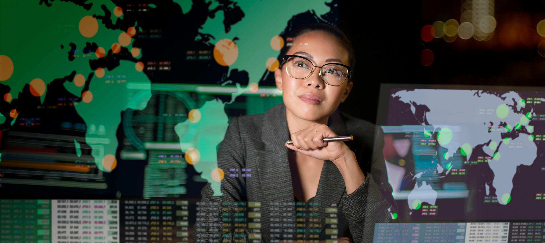 Asian Businesswoman Working On Global Communications