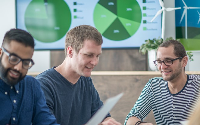 Team Discussing Green Energy Data
